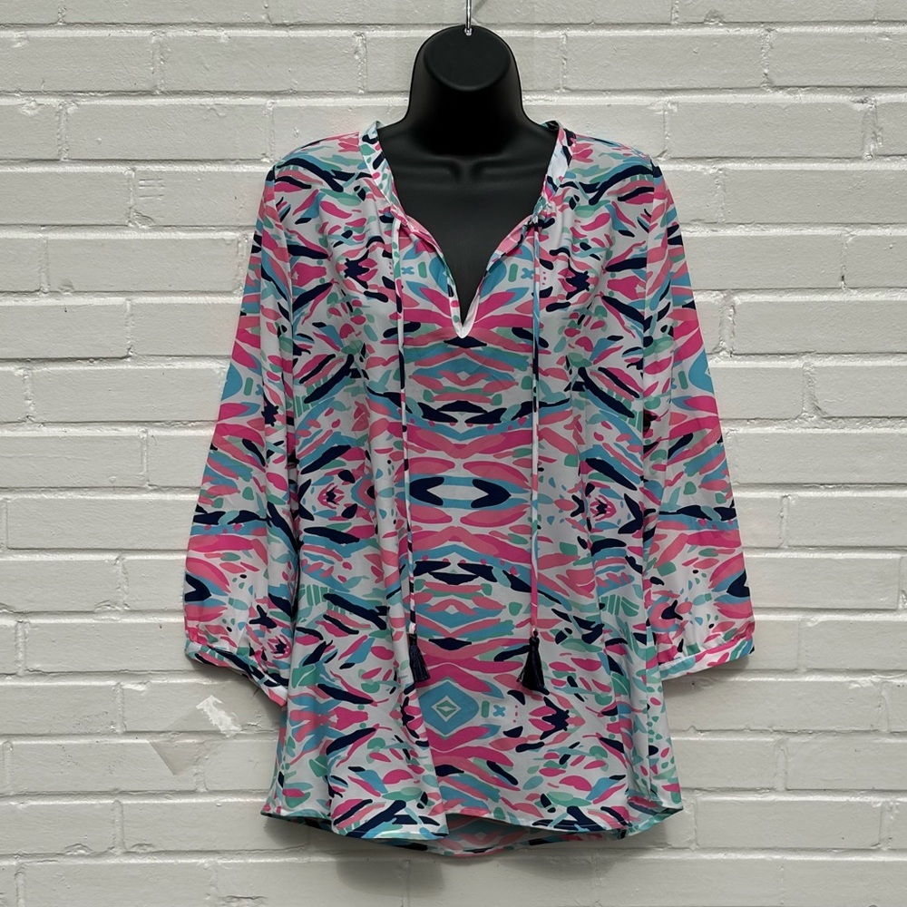 Britt Ryan Skipper Tunic Blouse w/ Ties, SZ L NWT Retail $204